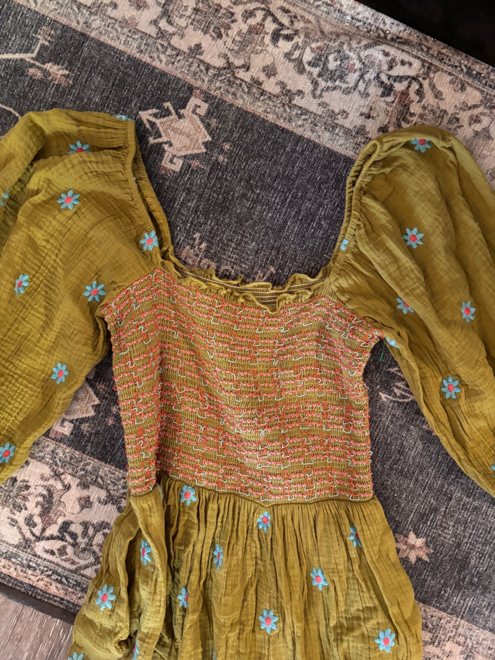 Floral Embroidered Maxi Dress Puff Sleeves | Size M - Picture 3 of 7